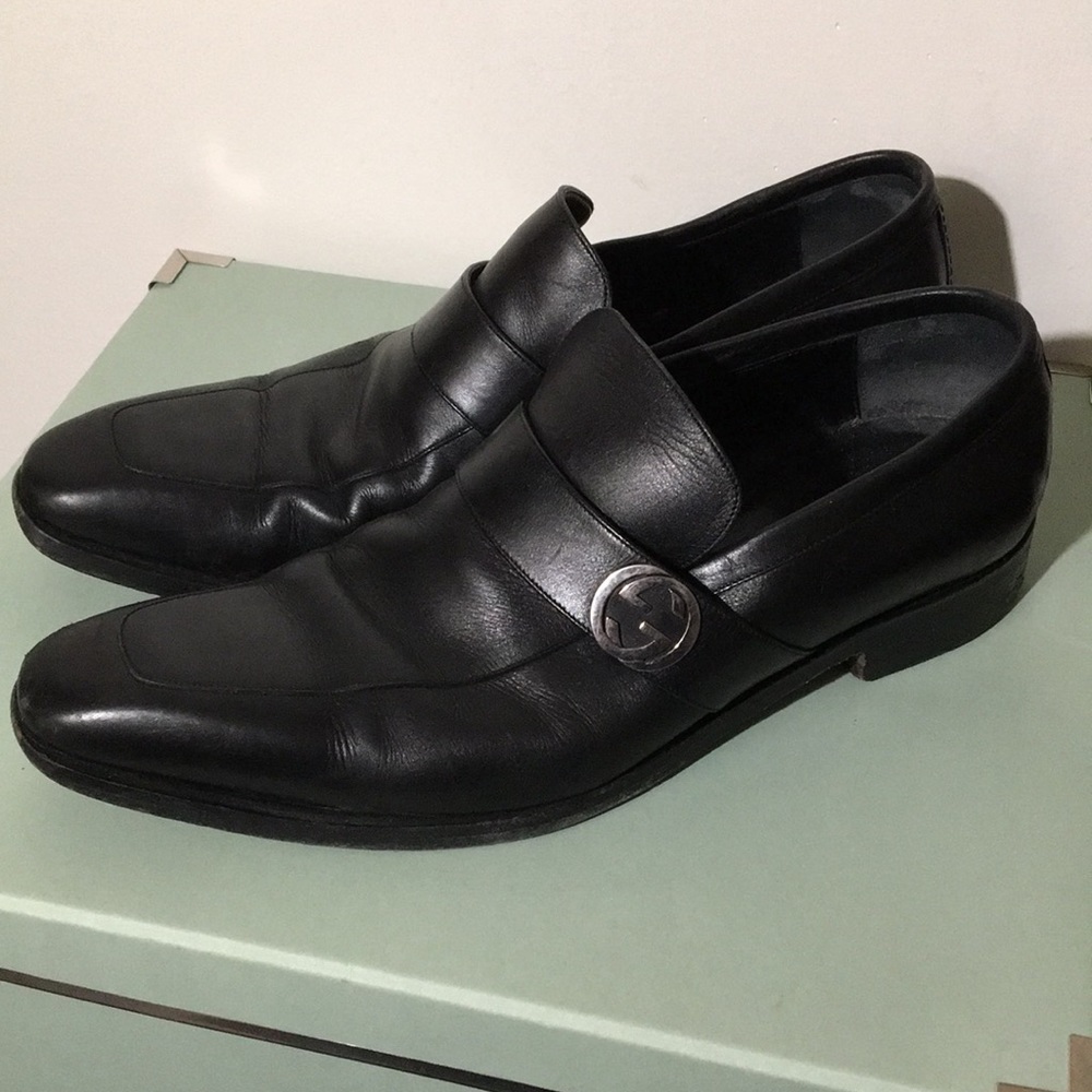 Gucci Black Leather Slip On Dress Loafers - Picture 1 of 10